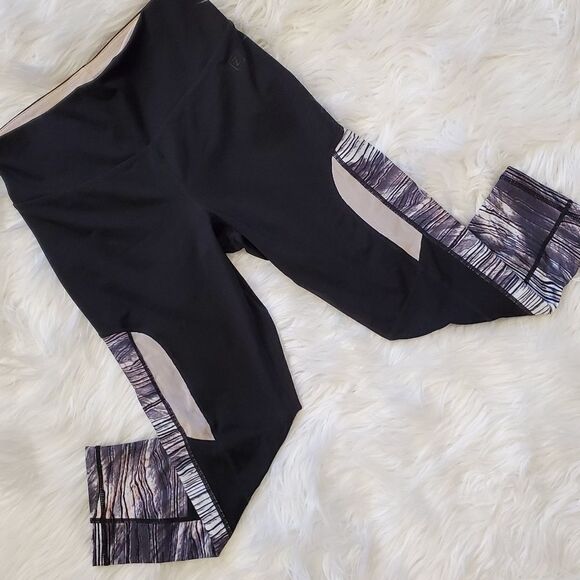 Z by Zella Mesh Pale Pink Black Crop leggings Stretch Athletic Casual - Picture 1 of 4